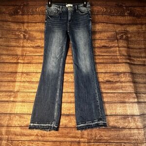 BKE Womens Payton Mid Rise Bootcut Jeans Dark Wash Released Raw Hem 28 x 31.5